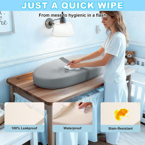 Baby Diaper Changing Pad, Wipeable Baby Changing Pad for Dresser, Contoured Waterproof Changing Pad with PU Cover