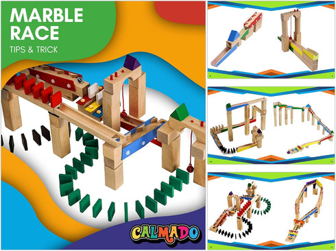 200 Set/Ball Set Calmado - pcs Marble Run Wooden Track for Kids/Girls/Boys Made of Beech Wood + Bag + Instructions