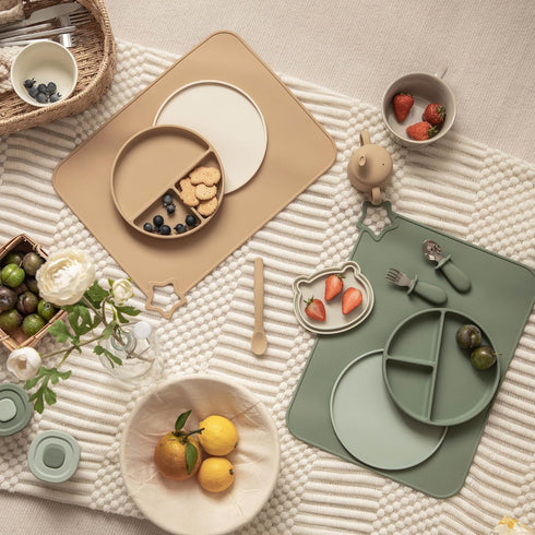 2 Packs(Ether/Sage Moonkie Silicone Placemats for Baby & Kid, Stain-Proof Non-Slip Toddler Food Mats Eating Table Mat