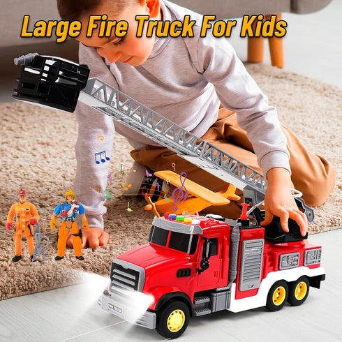i diy 2pcs 3-5 Fire Truck Toy with Sound & Light - Firefighter & Water Sprinkler with Water Tank - Friction Powered Toy