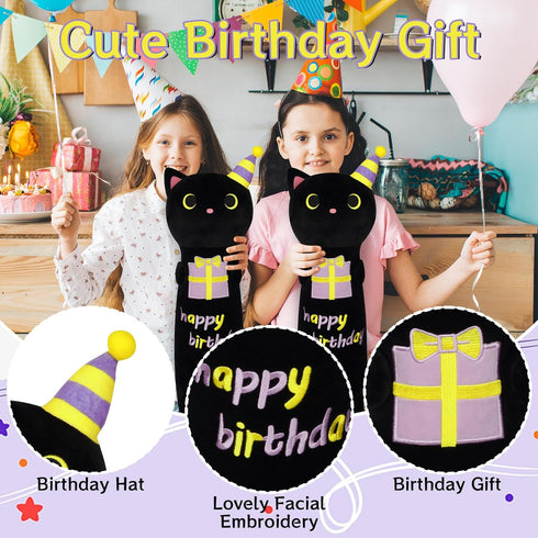 Long Cat Plush Pillow, 24 inch Cute Black Cat Plush, Birthday Stuffed Animal Gift