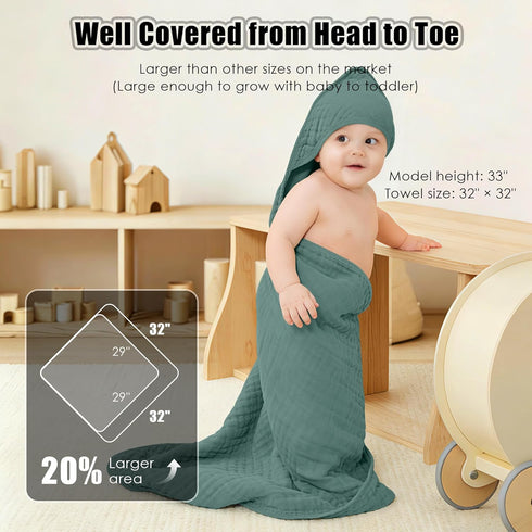 3 Pack 100% 32x32 Inch Sunny zzzZZ Muslin Hooded Baby Bath Towels - Cotton Soft Low-Saturation Pastel Towels Including