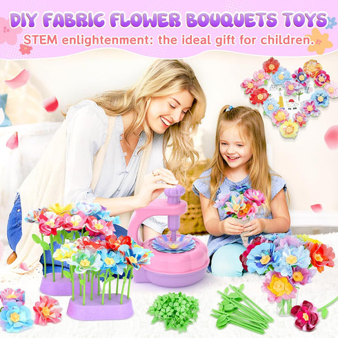 300+PCS 4 5 6 7 8+ GirlsHome Fabric Flower Bouquets Toys, DIY Flower Making Kit for Kids, Arts and Crafts for Kids