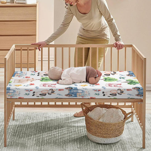 Farm Animal Baby Crib Sheets for Standard Crib, Neutral Fitted Sheet Set, 28''×52''