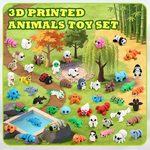 50 Pack 3D SCIONE Mini Printed Animal Figurines, Flexible Articulated Fidget Toys, Cute Desk Decor Party Favors