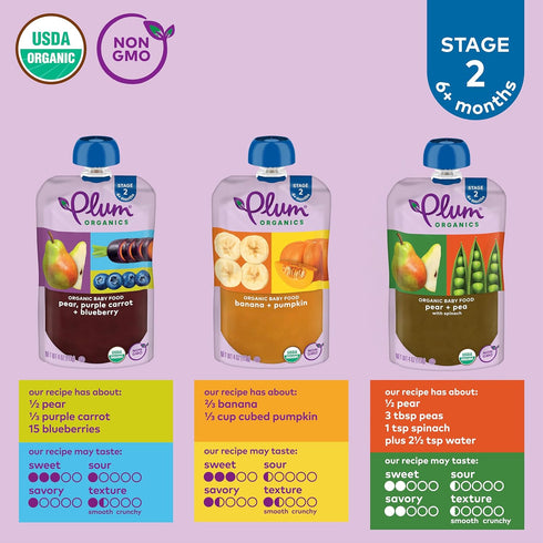 6+ Pack 3 4 oz (Pack 18) Plum Organics - Months Organic Baby Food Variety - Flavors - Non-GMO - Fruit & Veggie Blends