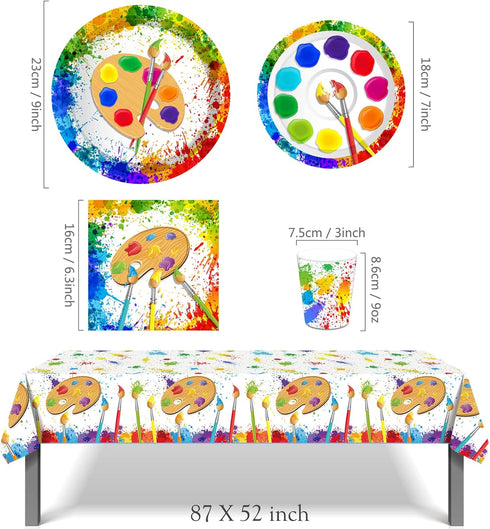 45PCS Art Paint Party Supplies, LIYDE Decorations for 8, Disposable Tableware Include Plates Cups Napkins Tablecloth