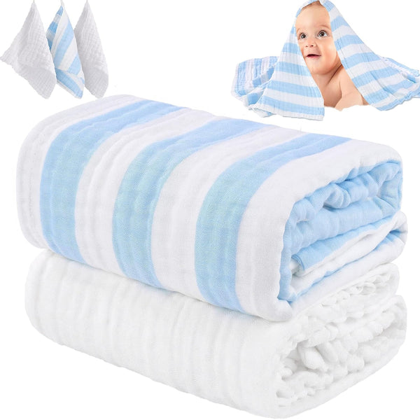 Muslin Baby Bath Towel Set - 100% Organic Cotton 5-Piece Set (2