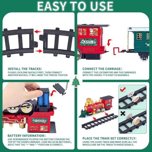 Set, Set 3 4 5 6 7 8+ Kids Train Christmas Train for Under The Trees, Electric Train Toys for Boys Girls with Steam