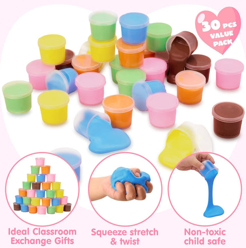 30 Packs 6 JOYIN Valentines Day Cards with Butter Slime, Colors Slime Party Favors, Stress Relief Fidget Toys and Gift