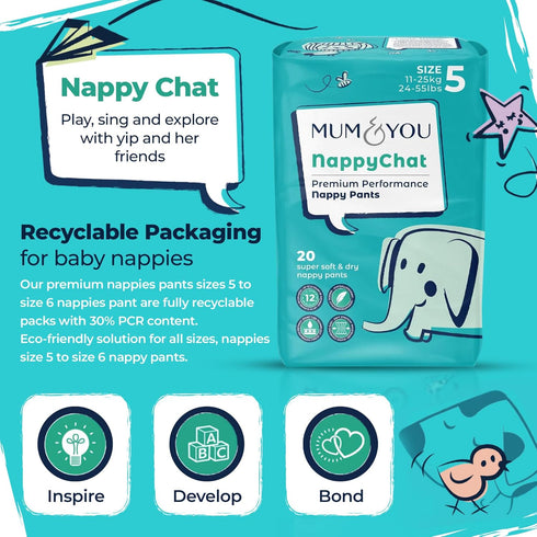 5 (20 100% Mum & You Nappychat Premium Performance Eco Diaper Pants, Size diapers) Smart Tube Technology Leak