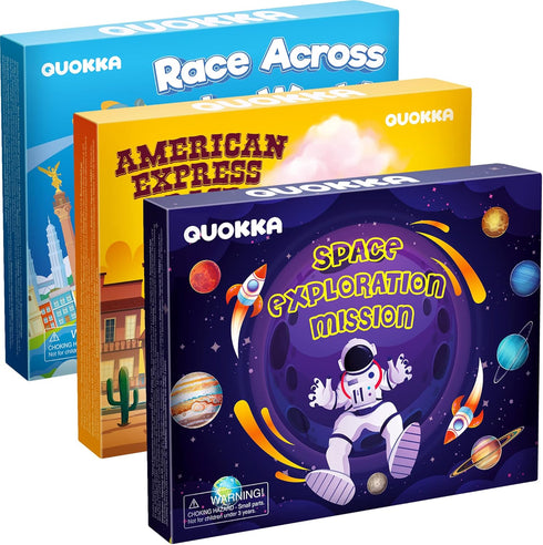 QUOKKA 3X Set Learning Board Games for Kids 6-8 - Educational Trivia Cards Ages 8-12 | Explore Outer Space