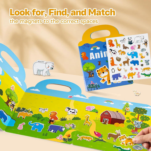 pinkking 3 4 5 Magnetic Reusable Sticker Book for Toddler, Dinosaur Activity Magnet Book for Years Boys Girls Road Trip