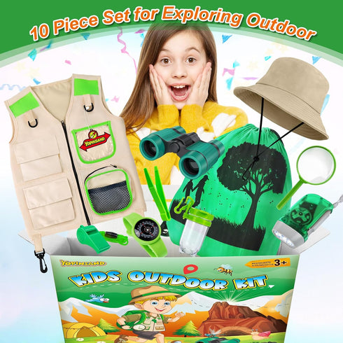 Set Backpack, YOPINSAND Kids Explorer Kit & Bug Catcher Kit, Kids Camping Gear, Outdoor Exploration with Vest & Hat