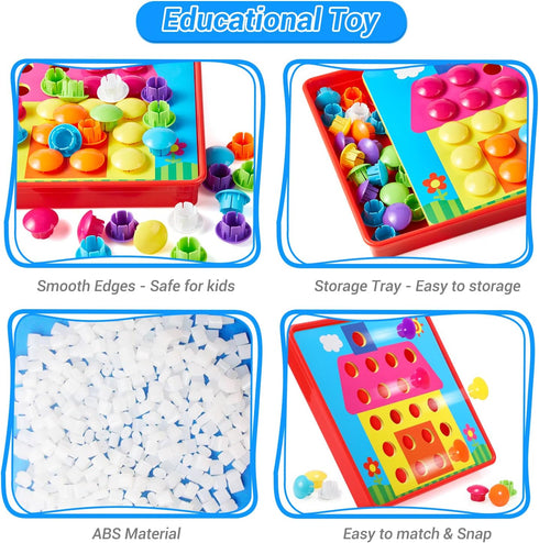 Geekper Button Art Toys for Toddlers - Color Matching Mosaic Pegboard Educational Toys for Kids