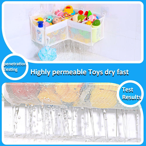 KPH 3-Compartment Corner Bath Toy Organizer - Space-Saving Bath Toy Storage, Mesh Bathroom Toy Holder for Kids, Durable