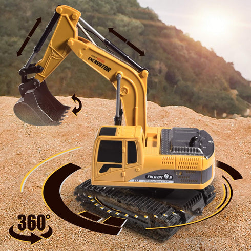 3 4 6 7 8 Construction Excavator Toy - Kids Toy Engineering Digger Truck, Remote Control Rechargable Hydraulic Car