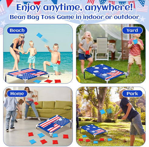 2 in 1 Bean Bag Toss with 12 Bean Bags for Boys Girls, Outdoor Games Cornhole Game Set for Activities