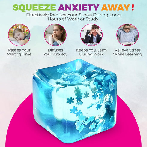 TwCare Stress Balls Ice Cube with Snowflakes Inside for Your Best Mellow and Chill, Snow Pieces Silent Nice Square
