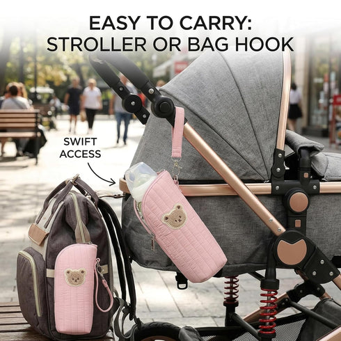 Sgqtqybk 1 Insulated Baby Bottle Bag with Adorable Bear Embroidery - Breastmilk Cooler Travel Bag for On-the-Go