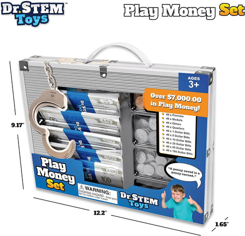 Set 400 Dr. STEM Toys Play Money for Kids: Durable Boxed Provides Pieces of Realistic Fake Money Bills & Fake Coins