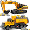 LerBao 2 Pack Large Construction Engineering Truck Toys,Moveable Claw Excavator & Lifting Back