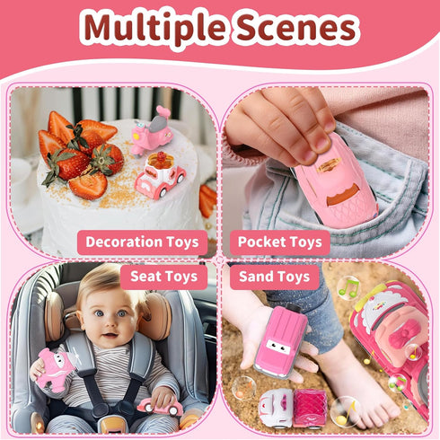 2 3 7-in-1 2-4, Toddler Girl Truck Toys for Year Old Girl Birthday Gifts, Pink Princess Car Transport Carrier Trucks