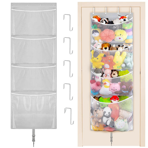 Woodoulogy Hanging Stuffed Animal Storage, Over Door Large Plush Toy Organizer with