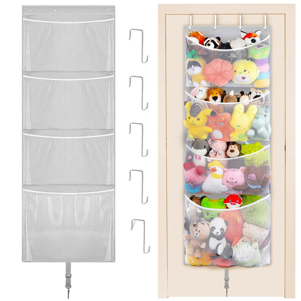 Woodoulogy Hanging Stuffed Animal Storage, Over Door Large Plush Toy Organizer with