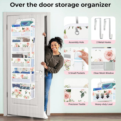 Closet 5-Tier Clastyle Flower Over the Door Organizer Leaf Nursery Hanging Storage Organizer for Women Girls Clothes