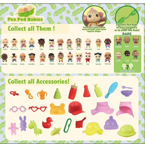 Pea Pod Babies Bundle (Set of 4) - Collectible Mystery Surprise Toys with Mini Baby, Clothing, Accessories