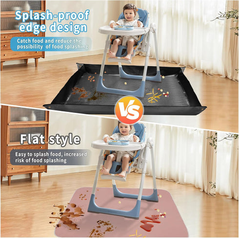 59x59 Inches Splat Mat for Under High Chair, Large Size Mess Mat Floor Protector, Corner Snap Design, No Splash