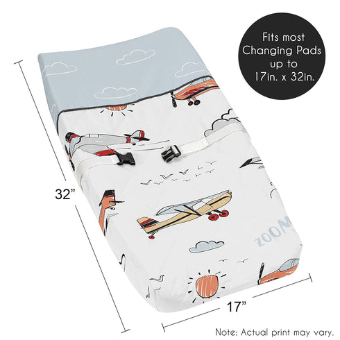 Sweet Jojo Designs Vintage Airplane Boy Baby Nursery Changing Pad Cover - Grey Yellow Orange Red White and Blue
