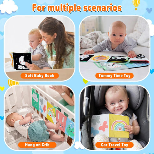 OKOOKO Black and White Baby Book, High Contrast Soft Toy for 0-6 Months, Tummy Time Crib Stroller Montessori
