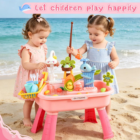 Ploomi 3+ Upgraded Toddler Sand Water Table Toy with Electric Water Pump, Kids Sand Water with Faucet/Play Food