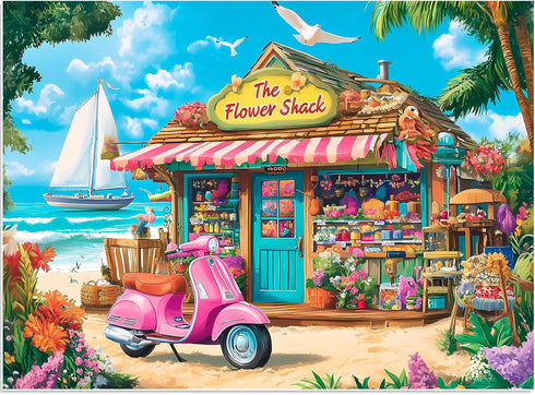 BraniacBits 500 Pieces Puzzle for Adults, Beach House Flower Puzzle, Recycled Cardboard Jigsaw