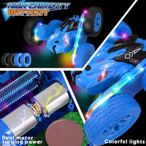 360 Car,2.4Ghz 4-8 Jimdella Remote Control Car,RC Cars with Sides Light Strip and Headlights,Double Sided Flips
