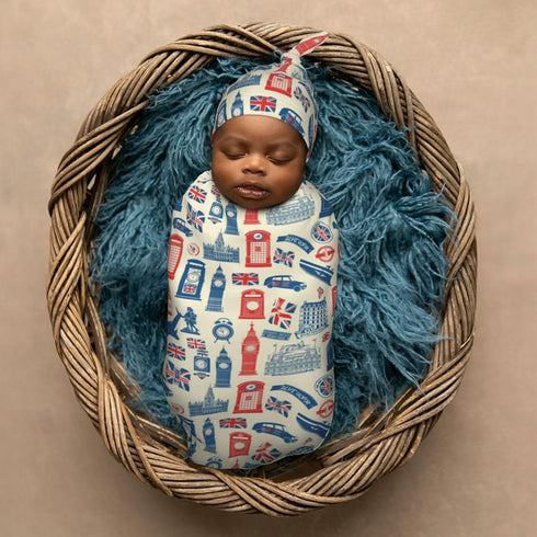 Sets Vintage British Flag Newborn Swaddle Blankets Hat Soft Baby Receiving Blanket Swaddle Sack for Baby Shower Infant