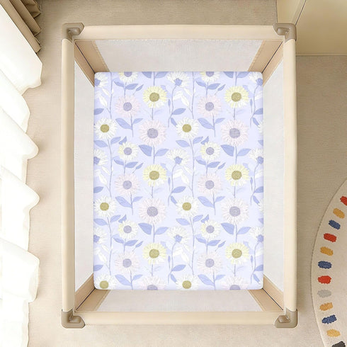 miaozhen 1 Pack 52x28 Cotton Baby Crib Sheets Comfy Breathable Blu Ray Sunflower Pastel Purple Crib Mattress Sheet
