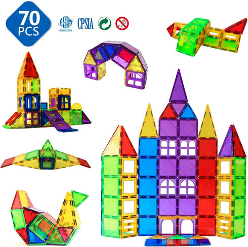 Magnetic Blocks - Magnetic Toys for Toddlers, Kids Building Blocks, Preschool Magnet Set, 70 Pieces