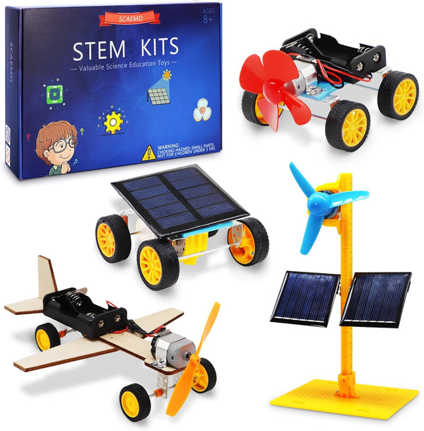 STEM 4 Set Solar Motor Kit, Electric Science Experiment Projects, Educational Building Car Kit for Kids