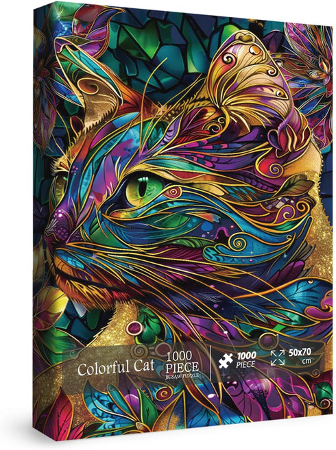 Colorful Cats Puzzles Painting Puzzle for Adults 1000 Pieces, Animal Art Jigsaw Puzzles 1000 Pieces Vibrant Colors Cat Puzzle, Fantasy Rainbow Painting Puzzle