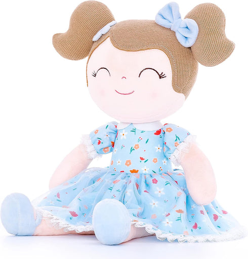Gloveleya Baby Girl Gift Soft First Baby Doll Plush Doll Floral Blue 16" for Infants and Toddlers