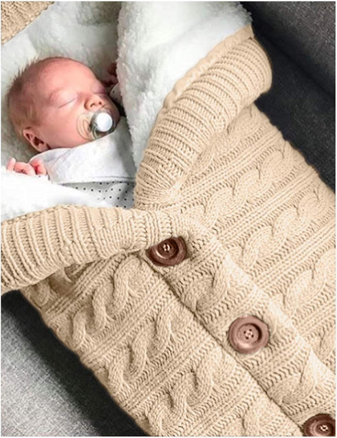 Cozy Khaki Unisex Infant Swaddle Blankets - Thick Fleece Knit for Boys & Girls