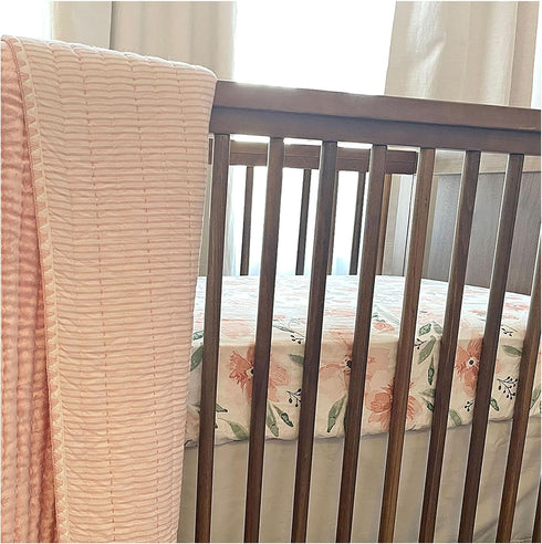 Crane Baby Soft Cotton Crib Mattress Sheet, Fitted for Cribs and Toddler Beds, Pink Floral, 28”w x 52”h x 9”d