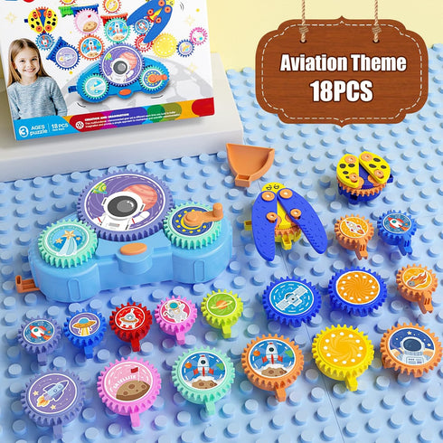 Fivoro 3+, 18Pcs Set, Playset STEM Gears Toys for Kids Ages Creative Learning Building Blocks, Educational Construction