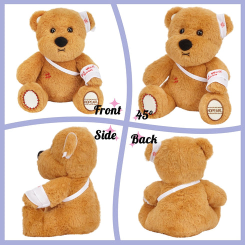 10 inches Hopearl Adorable Bear Toy Gift with Broken Arm, Soft Stuffed Animal, Comforting Companion, Brown