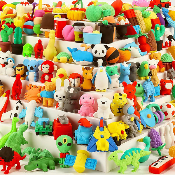 130Pcs Animal Erasers for Kids, Mini Pencil Erasers, Desk Pets Puzzle Erasers for Classroom Rewards and Prizes