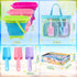 Collapsible Beach Buckets for Kids, Foldable Sand Buckets and Shovels with Mesh Bag, Silicone Sand Pails Travel Beach