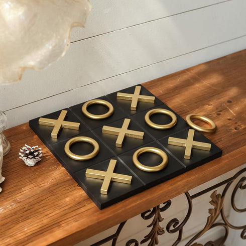 12x12 Inch NIKKY HOME Tic Tac Toe Wood Game Board Classic Coffee Table Decor Modern Wooden Travel Game for Family